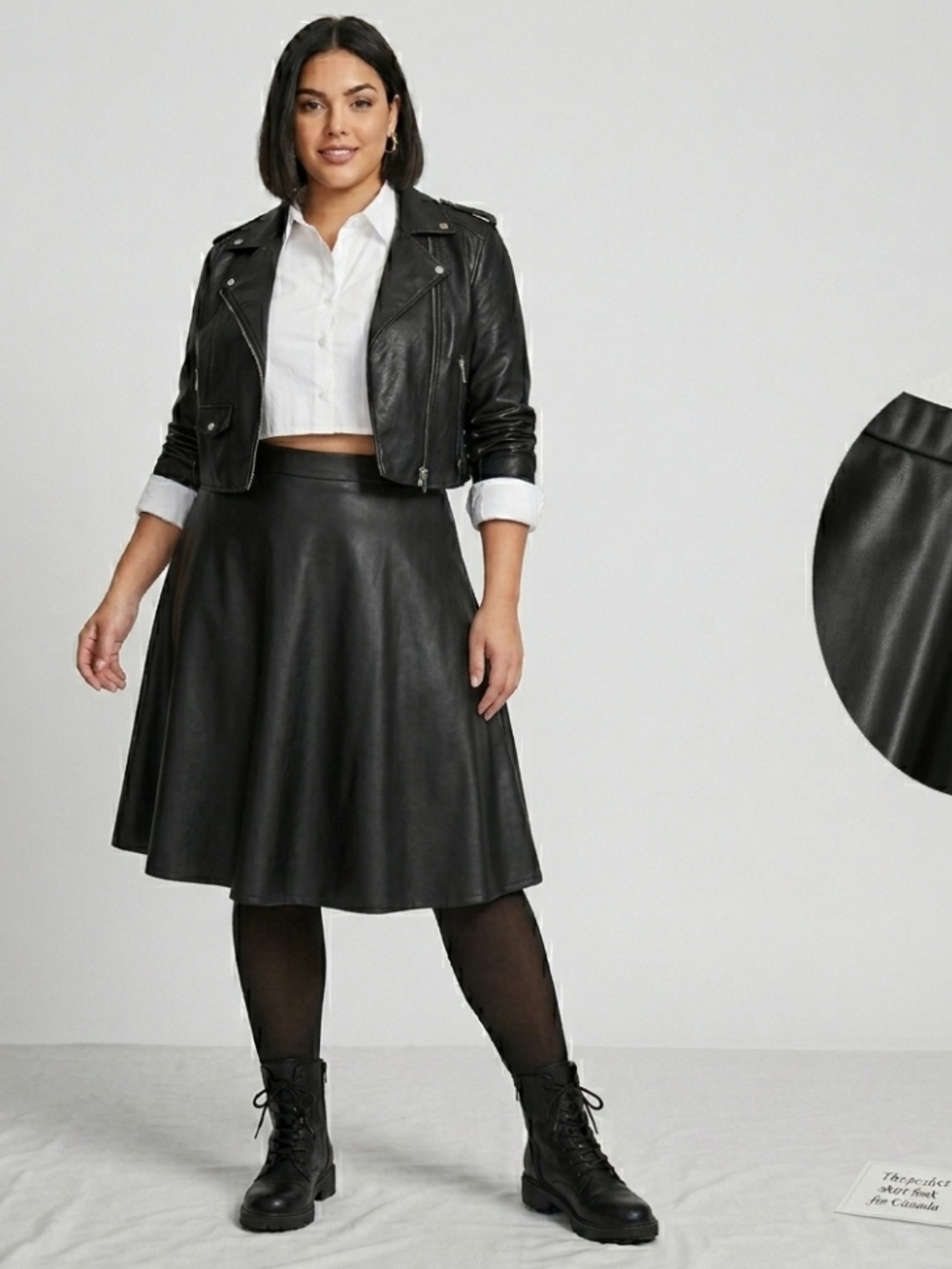 SHEIN Black Faux Leather Skirt - A-Line Style.US L-XL